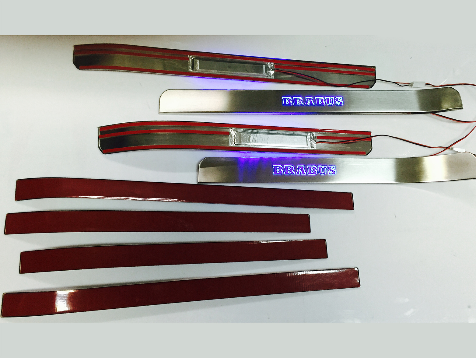 Mercedes-Benz S-Class W221 (2005-2012) Door Sill Cover Strips LED 8 pcs Brabus Style Silver Metal