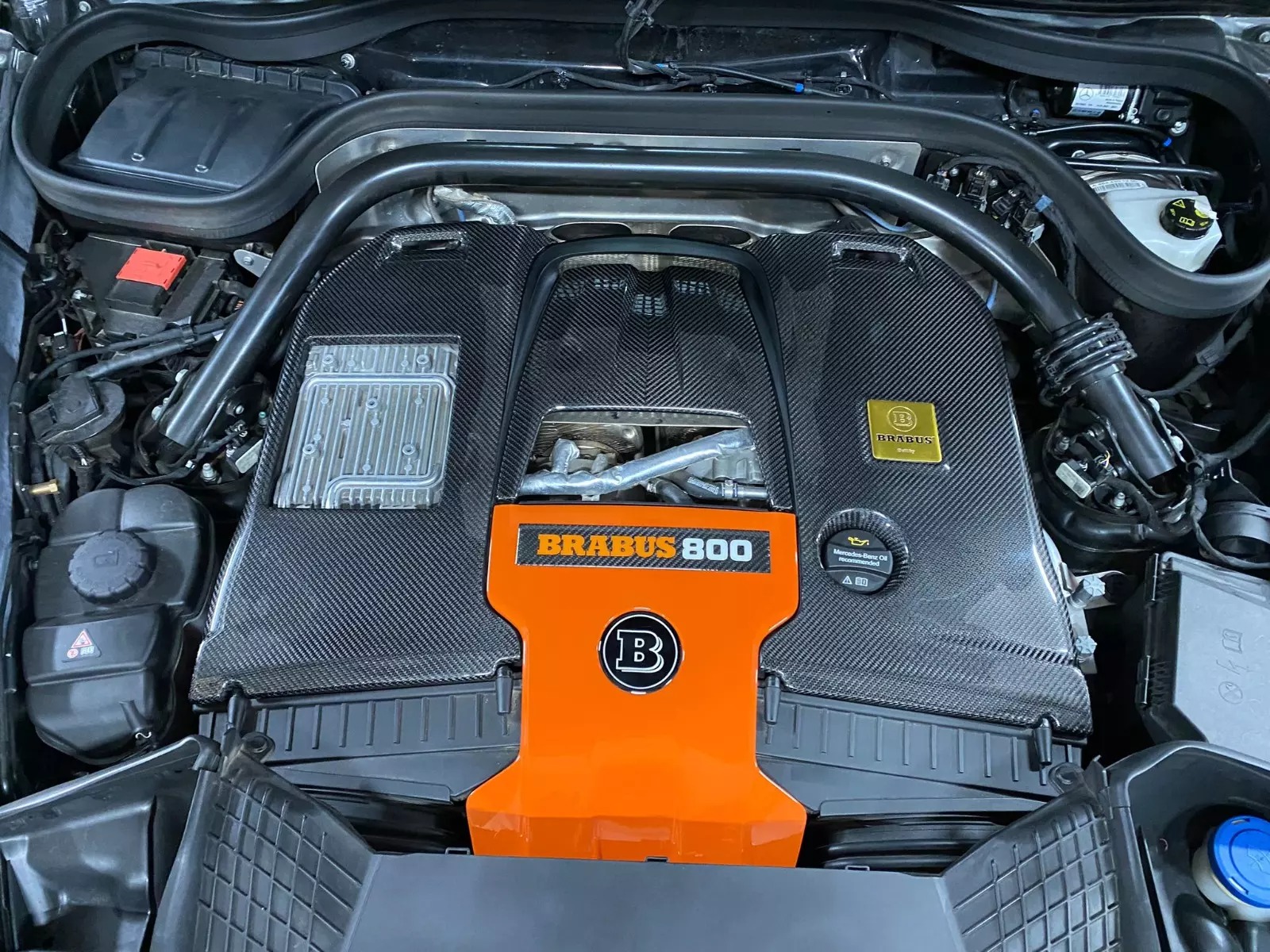 Brabus 800 Carbon Fiber Engine Cover Set Orange for Mercedes-Benz G-Class W463A G63 AMG